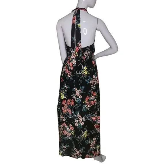 Halter V Neck Floral Party Split Maxi Romper Dress Size S - Picture 9 of 10